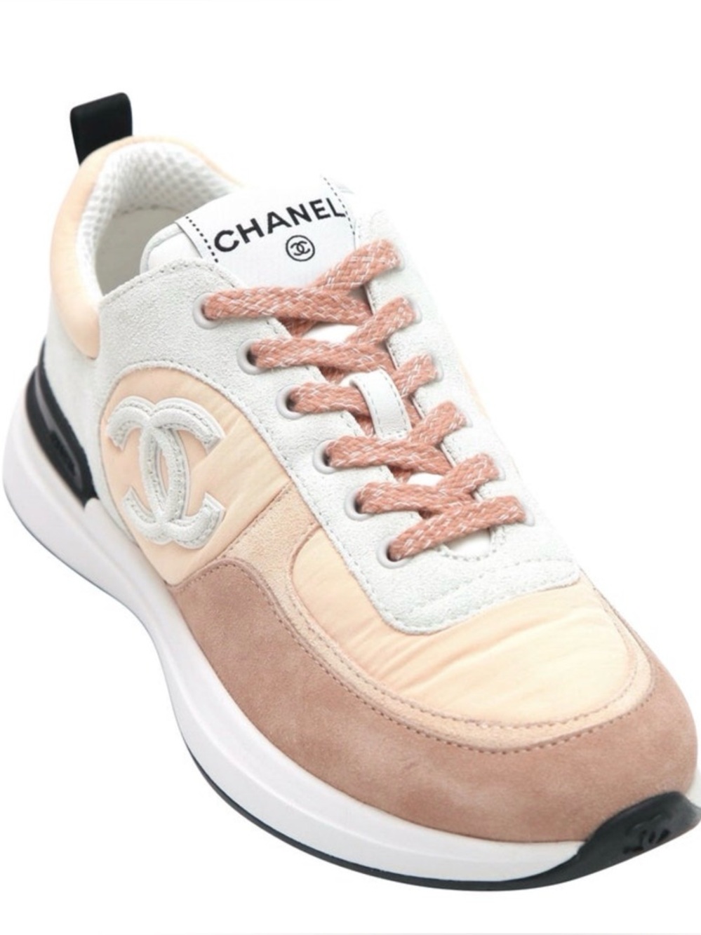 Chanel Women’s Peach Suede & Leather Logo Sneakers 41